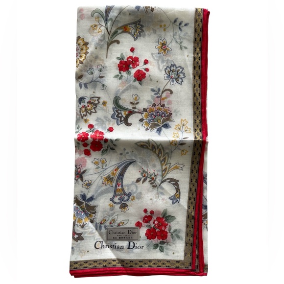 Christian Dior Vintage Floral Handkerchief With Red Border - Picture 4 of 9